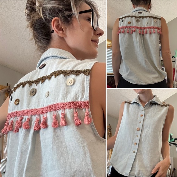 Upcycled Tops - EKA ERIKA KELLY APPAREL Sleeveless Denim Top UPCYCLED American Apparel